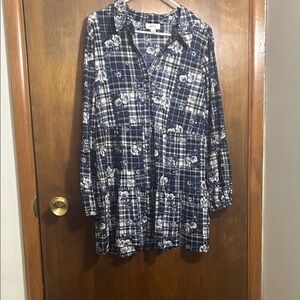 Style & Co. Blue Plaid Long Sleeve Dress